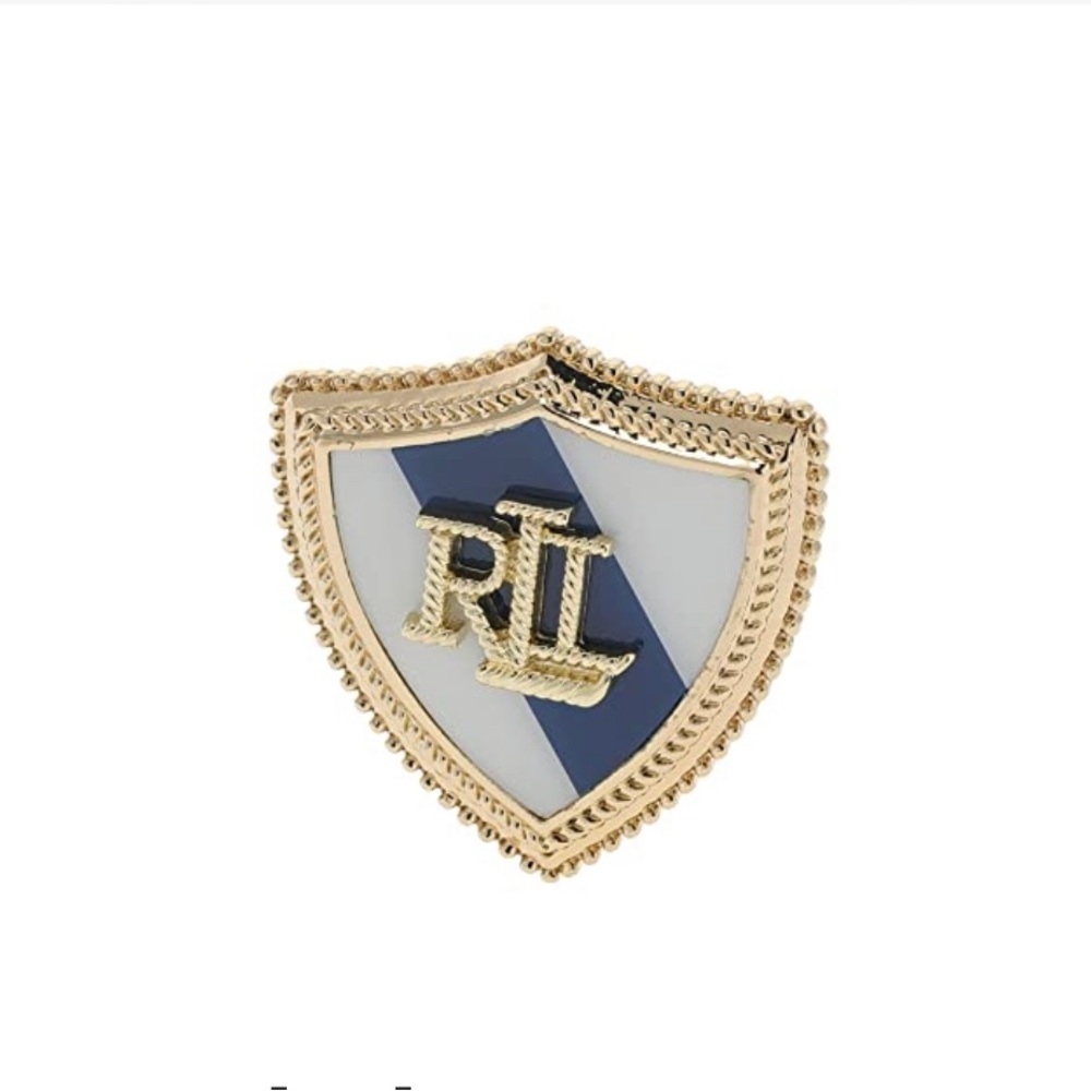 Lauren Ralph Lauren Pin LRL Enamel Shield Gold/Blue/White One Size